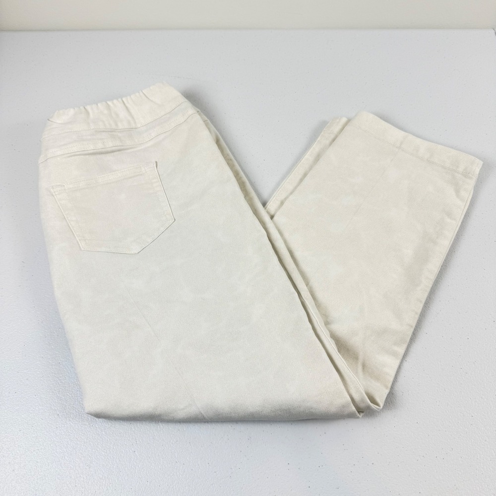 Soft Surroundings Cream Shimmer Pull On Straight Leg Ankle Pants L 29091 Womens